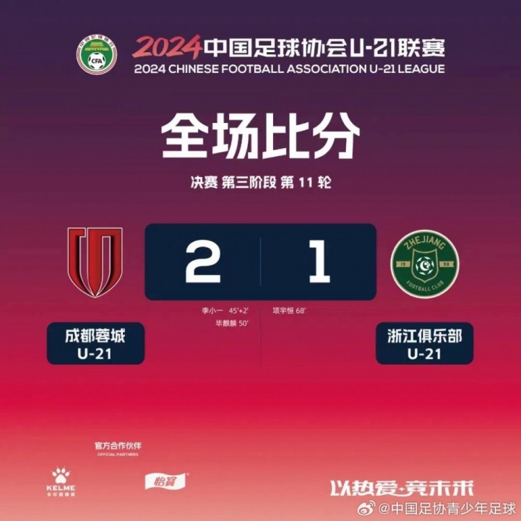 U21联赛决赛第三阶段第11轮赛果+积分榜+射手榜